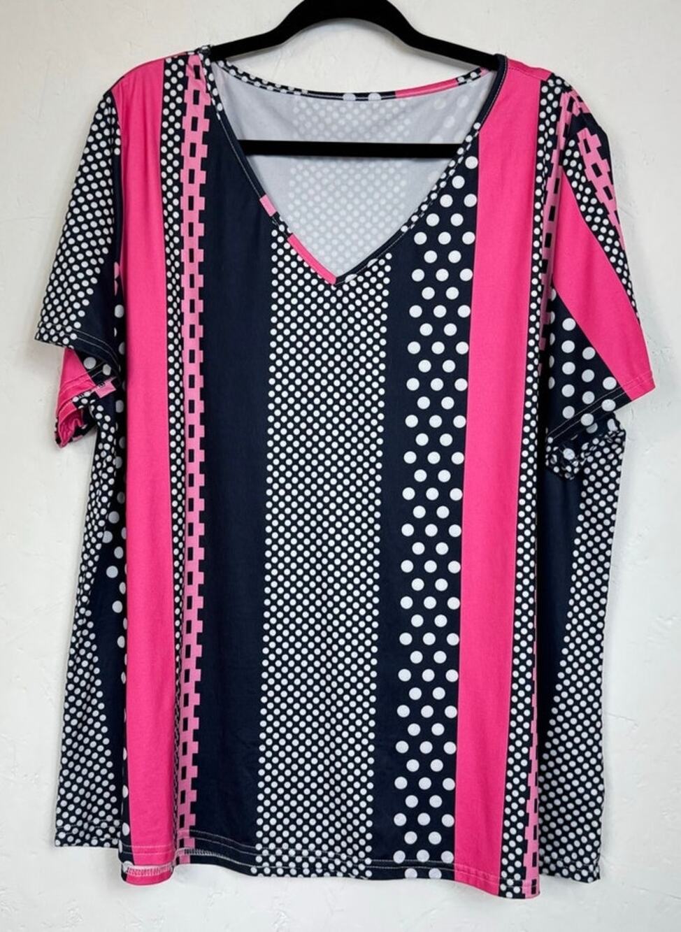 Black & Pink Short Sleeve Blouse Women's 3XL